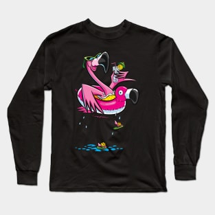 Flamingo drinks wine funny summer holiday tropical Long Sleeve T-Shirt